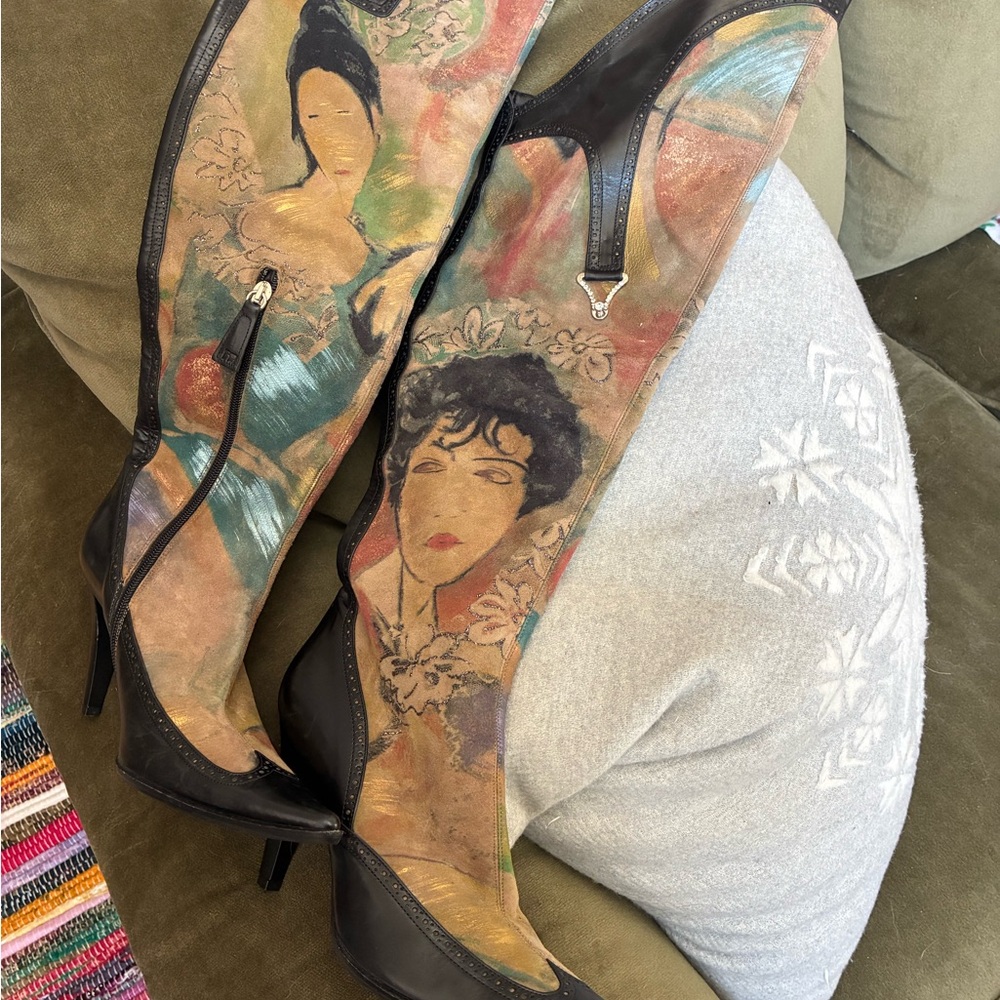 Marino Fabiani Hand-Painted Over the Knee Stiletto Boots - Italian Size 7